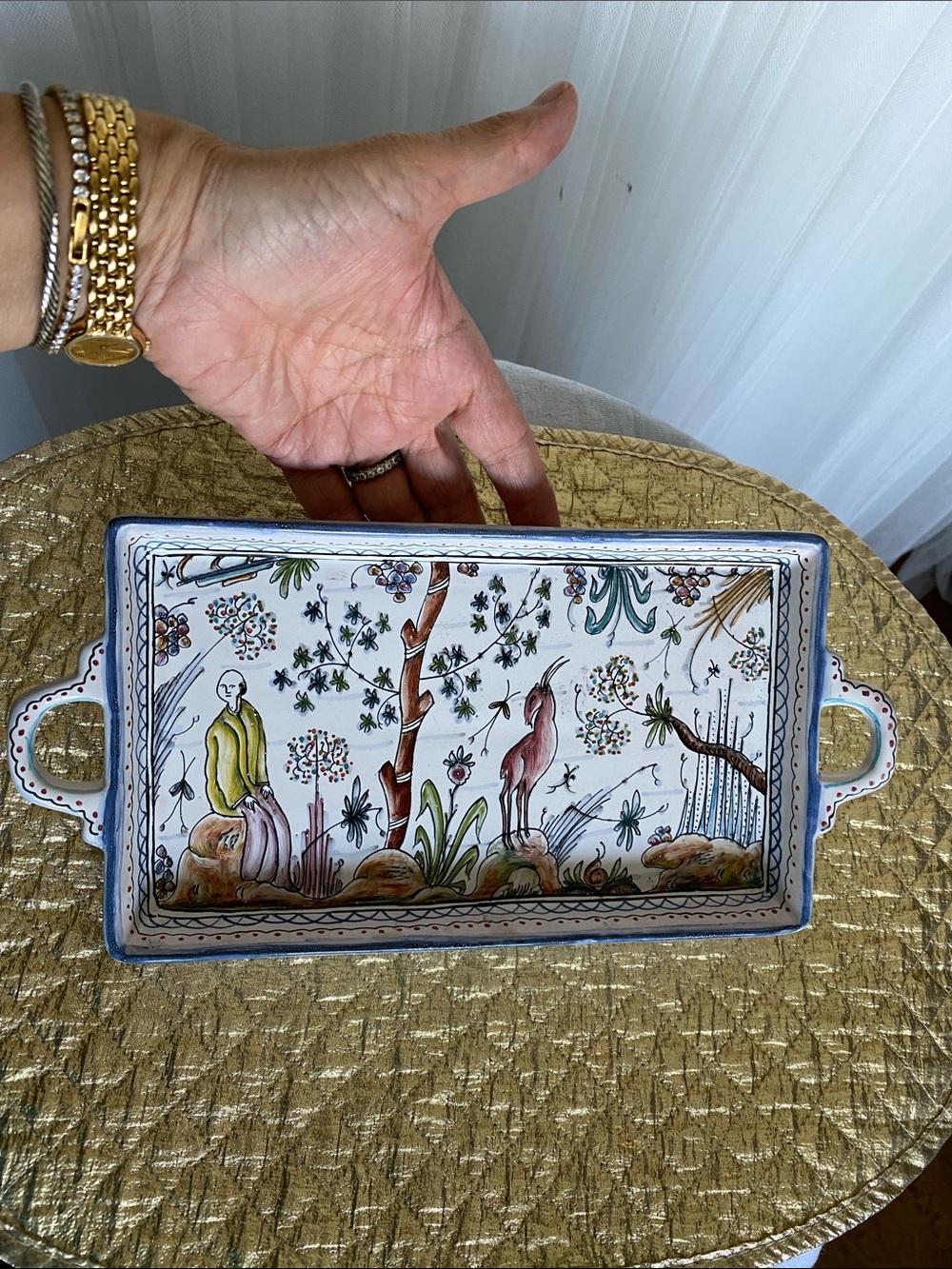 Hand-Painted Ceramic Serving Tray in Multi-Color by Conimbriga from Portugal
